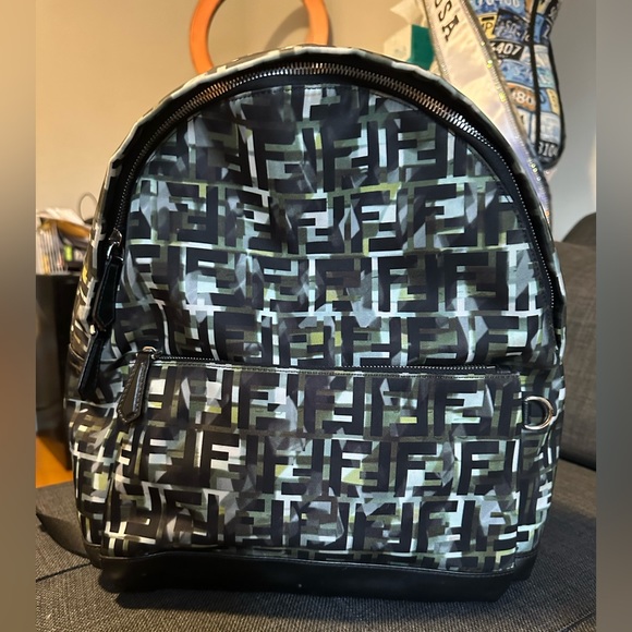 Fendi Unisex Multicolor Camouflage FF Backpack Nylon - Picture 1 of 17